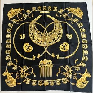 Hermes Silk Black & Gold Scarf.